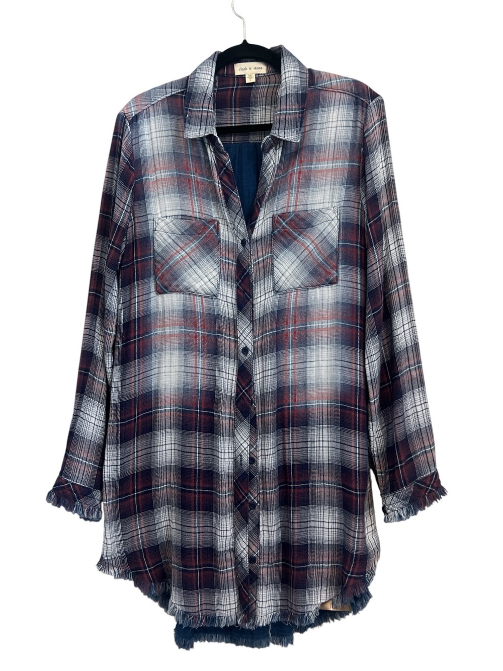 100% Cotton Cloth and Stone Anthropologie Frayed Plaid Flannel Shirt Dress